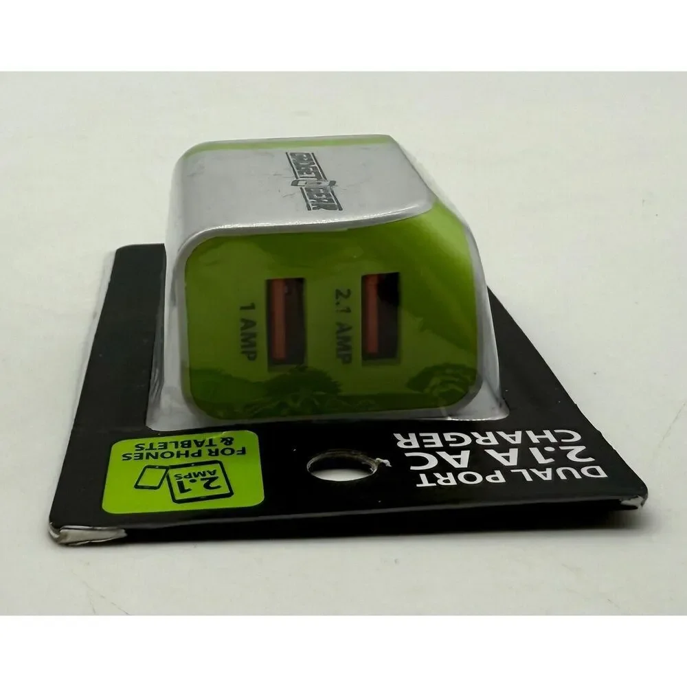Gadget‎ Gear Dual Port 2.1A AC Charger For Phones And Tablets White Green NEW